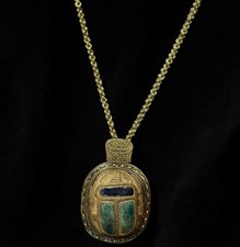 Ancient Egyptian Antique Scarab Amulet Faience Pharaonic Necklace Egyptian BC picture