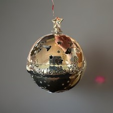 Musical Ornament Ball Plays Joy To The World 2008 Gold Tone Christmas Ornament picture