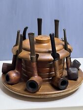 9 Vintage Antique Smoking Tobacco Pipes Various Brands & Display Holder Humidor picture