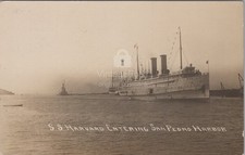 SS Harvard Entering San Pedro CA Harbor Ocean Liner Ship RPPC 1910 Postcard picture