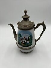 Antique, Manning and Bowman, Enamelware-Pewter Teapot Castles 11