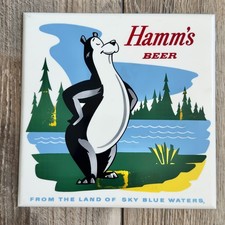 Vintage 1960's Hamm's Beer Lakeside Plastics Tile Lake Scene With Bear picture