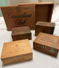 Vintage Antique Wooden Box Lot (5 Pcs) - La Preferencia, Corona, Canadian Club & picture