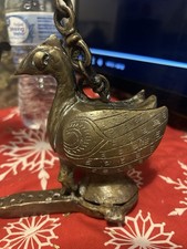 Vintage Hand-Cast Brass Dhokra Bird Shaped Hinged Trinket Box/Incense Burner picture
