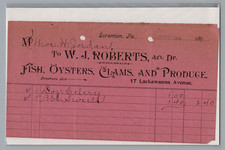 1892 Pink Billhead W J Roberts Scranton PA Wholesale Fish Oyster Clam Ephemera picture