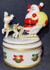 VTG Lefton Christmas Santa Sleigh Reindeer Lidded Candy Dish Trinket Box Japan picture