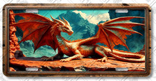 Majestic Red Dragon License Plate – Rustic Fantasy Aluminum Car Tag – LP-DR003 picture