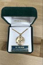 Jeweled Cross St Blaise 14K Gold Filled Medal, Gold Plated Brass Chain picture