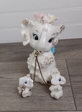 Vintage TILSO, Japan Porcelain Spaghetti Elephant Mother with 2 Babies on Chain picture