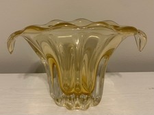 Teleflora Amber Murano Style Melon Rib Glass Fan Vase picture