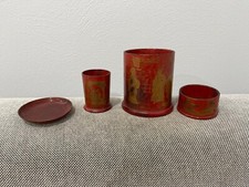 Antique Group of 4 Chinese or Japanese Lacquer Dishes w/ Figures Decoration picture