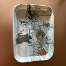 R2S Italy Melamine Trinket Tray Winter Snow Scene Art Vintage EUC picture