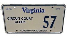 Exp Va Vanity Personalized License Plate Circuit Court Clerk 57 Government Tag picture