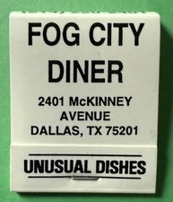 FOG CITY DINER MATCHBOOK DALLAS TEXAS - 2401 McKinney Ave - Perfect Condition picture