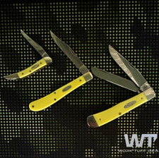 3 Case Yellow Synthetic Handle knives , 1 money, all new , 2 w/box 1 without box picture