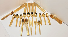 Vtg Lifetime Cutlery Golden Roses Gold Electroplate Stainless Steel Set of 69 picture