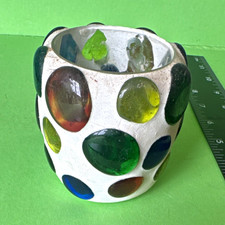 VTG Mosaic Glass Pebble Gem Jewel Votive Candle Holder Japan Counterpoint Style picture