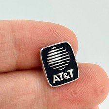 Vtg ATT Phone Company Logo Employee Silver Tone Black Hat Lapel Pin picture