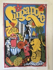Vintage Singapore Tea Towel Cotton Psychedelic Souvenir Excellent condition picture