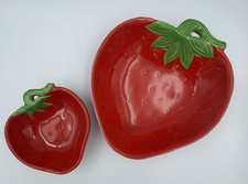 Vintage Knobler Japan Strawberry Bowl Set Red Fruit Dish Cottagecore picture