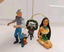 VTG GROLIER DISNEY CHRISTMAS ORNAMENT POCAHONTAS MEEKO RACCOON AND PRINCE  SET picture