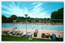 Moodus Connecticut CT Postcard Banner Lodge Resort Pool Bathing Scene Vintage picture