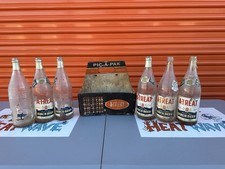 Vintage A-Treat Birch Beer 32 oz Quart Bottles Carrier Embossed Glass PA Set picture