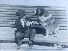 RPPC Giant St Bernard shaking hands with his man postcard a47 picture
