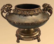 VTG Large Pedestal Ornate Oil Lamp Metal Base~Brass~Bronze~Urn~Bowl~Planter picture