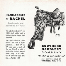 1969 Southern Saddlery S-Bar-S Western Saddle Tooled By Rachel Vtg Mag Print Ad picture