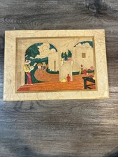 A Unique Find: Mexican Scenic Box (circa 1930s) Detailed. 13x9 Leather Top picture