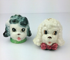 Vintage Pair Anthropomorphic  Poodles Heads Salt & Pepper Shakers Japan 1950s picture