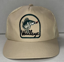 Vintage MMB Walleye Snapback Mesh Trucker Hat Embroidered Tan 80s 90s picture
