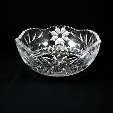 American Brilliant Cut Glass Antique Bowl Saw Tooth Daisy Leaf Pattern picture