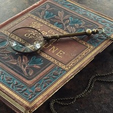 Antique Brass Magnifying Glass Necklace in Vintage Style Reader Magnifying Gift picture