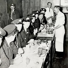 1940s Row Of Policemen At Donut Shop Funny Cops Vintage Snapshot Photo picture