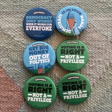 Rare Ben & Jerry's Political Pin Set (6) - Democracy Is In Your Hands, Voting picture