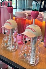 2026 Starbucks Pink Bearista Glass Cold Cup Strawberry Topper 591ml picture