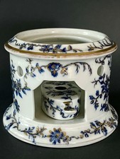 Antique Porcelain Tea Warmer Stand with Oil Burner  Blue & White (Gzhel?)  EXC picture