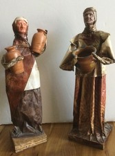 VTG Mexican Folk Art Village Couple Paper Mache Figures Dolls Cartonería 1970s picture