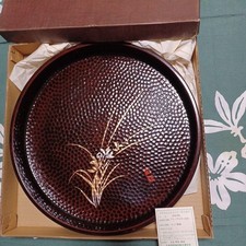 Japanese Lacquerware Circular Tray, Red & Gold, 12 Japan Made picture