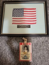 NASA SKYLAB FLOWN AMERICAN FLAG -FRAMED RECOGNITION AWARD+BADGE- 1973-1974 -READ picture
