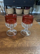 Vintage Tiffin-Francis Kings Crown Goblet Glasses Ruby Flashed Thumbprints Set 2 picture