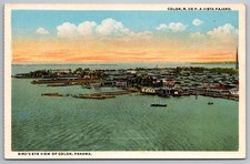 Postcard Colon Panama Bird's Eye View Harbor Docks Coastal Town Vista Pajaro picture