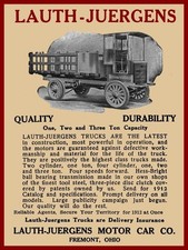 1912 Lauth Juergens Motor Car Trucks of Fremont, OhiO NEW METAL SIGN: 12x16