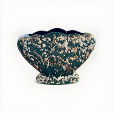 Savoy Style Vase Planter Aqua Blue/Green Splatter Glaze w/ Gold & White picture