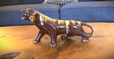 Vintage Ceramic Panther Figurine Brown Drip Glaze Mid Century Modern Decor picture