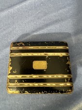 Vintage Marathon Art Deco Style Cigarette Case Black Gold Tone Striped Metal picture