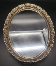 Vintage Brass Tone Mirrored Filigree Dresser Vanity Tray 10 by 14 Inches picture