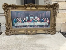 Vintage Last Supper Lithograph Religious With Golden  Frame 38 x 22’ made Italy picture